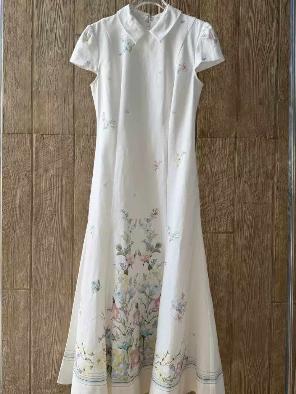 Self Portrait White Floral Linen Blend Midi Dress - Picture 6 of 11